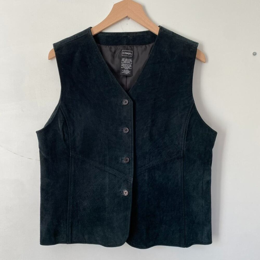 Vintage Outbrook Womens Black Suede Leather‎ Vest Size L Western Boho Biker Edgy
